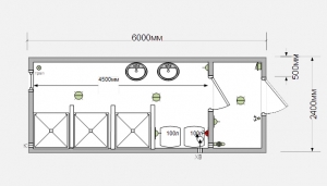 Блок-контейнер с душевыми и туалетом, чертеж Блок-контейнер с душевыми и туалетом, чертеж